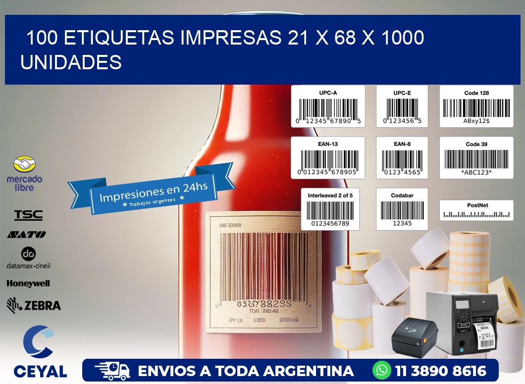 100 ETIQUETAS IMPRESAS 21 x 68 X 1000 UNIDADES