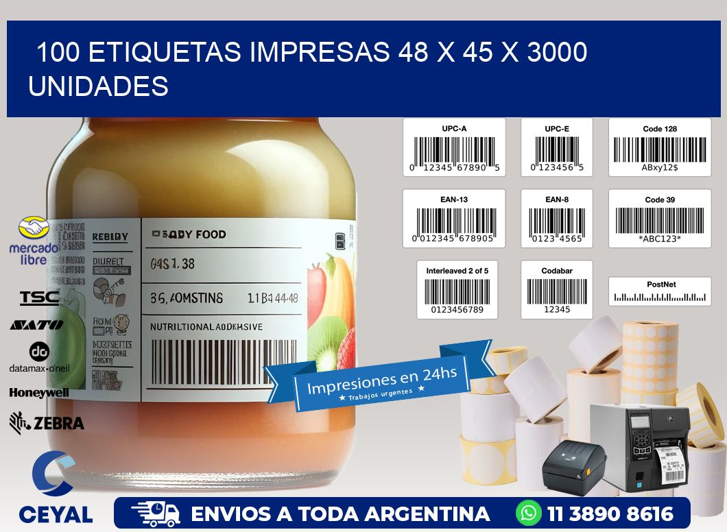 100 ETIQUETAS IMPRESAS 48 x 45 X 3000 UNIDADES