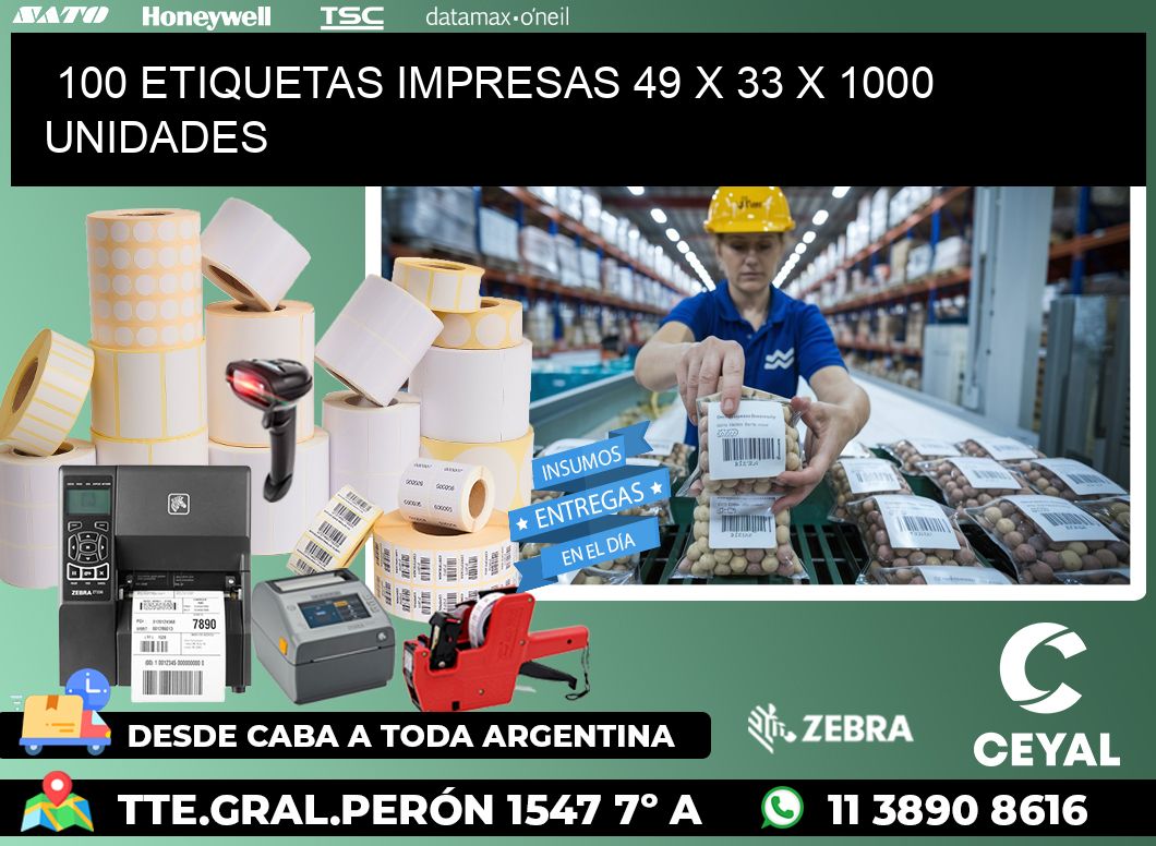 100 ETIQUETAS IMPRESAS 49 x 33 X 1000 UNIDADES