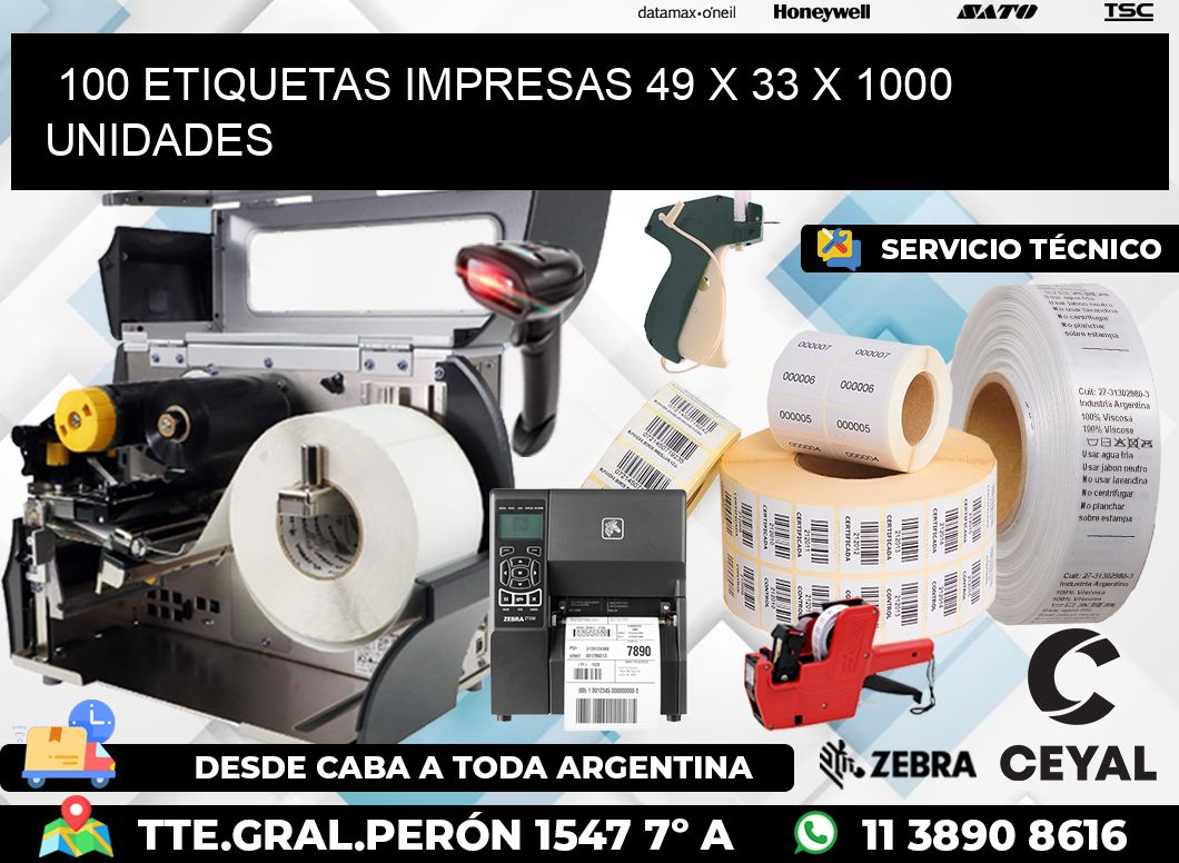 100 ETIQUETAS IMPRESAS 49 x 33 X 1000 UNIDADES