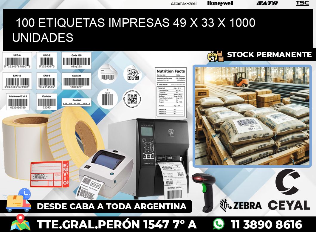 100 ETIQUETAS IMPRESAS 49 x 33 X 1000 UNIDADES