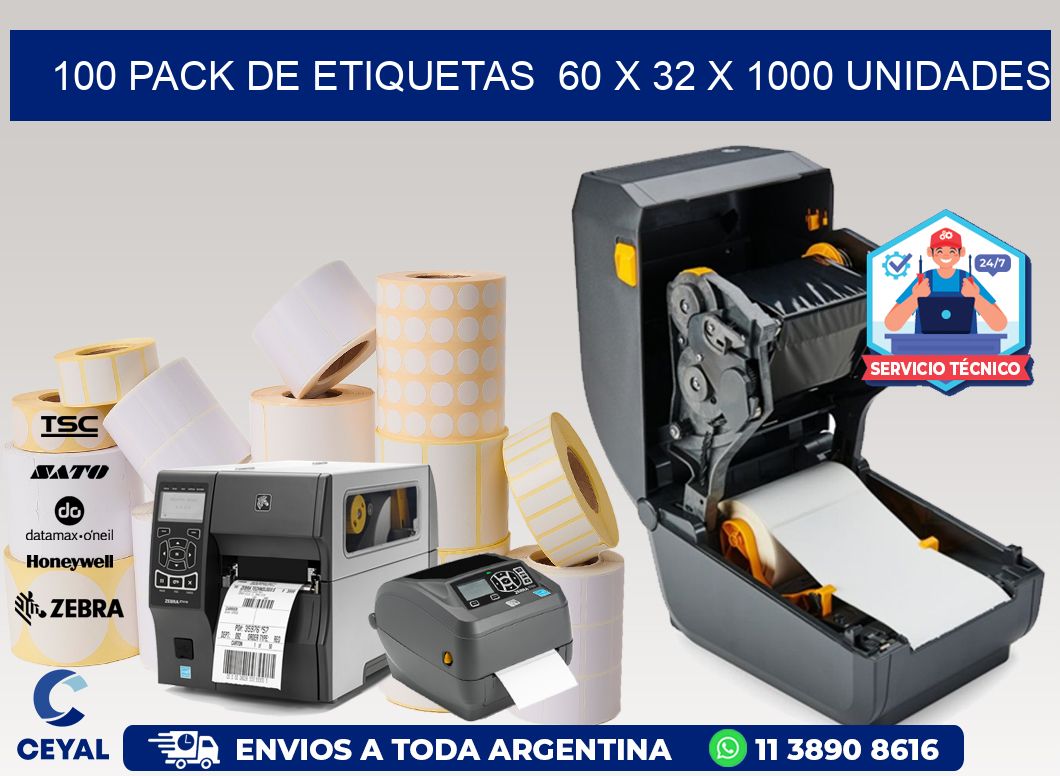 100 PACK DE ETIQUETAS  60 x 32 X 1000 UNIDADES