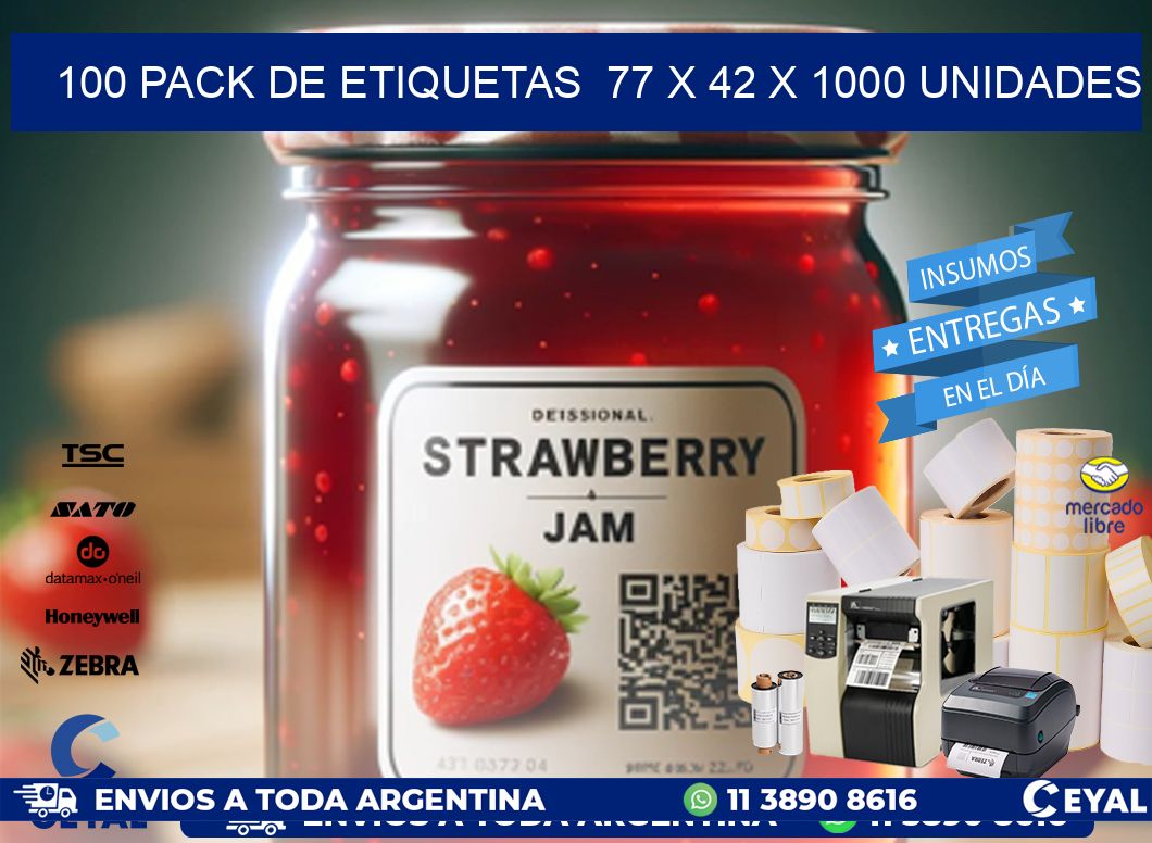 100 PACK DE ETIQUETAS  77 x 42 X 1000 UNIDADES