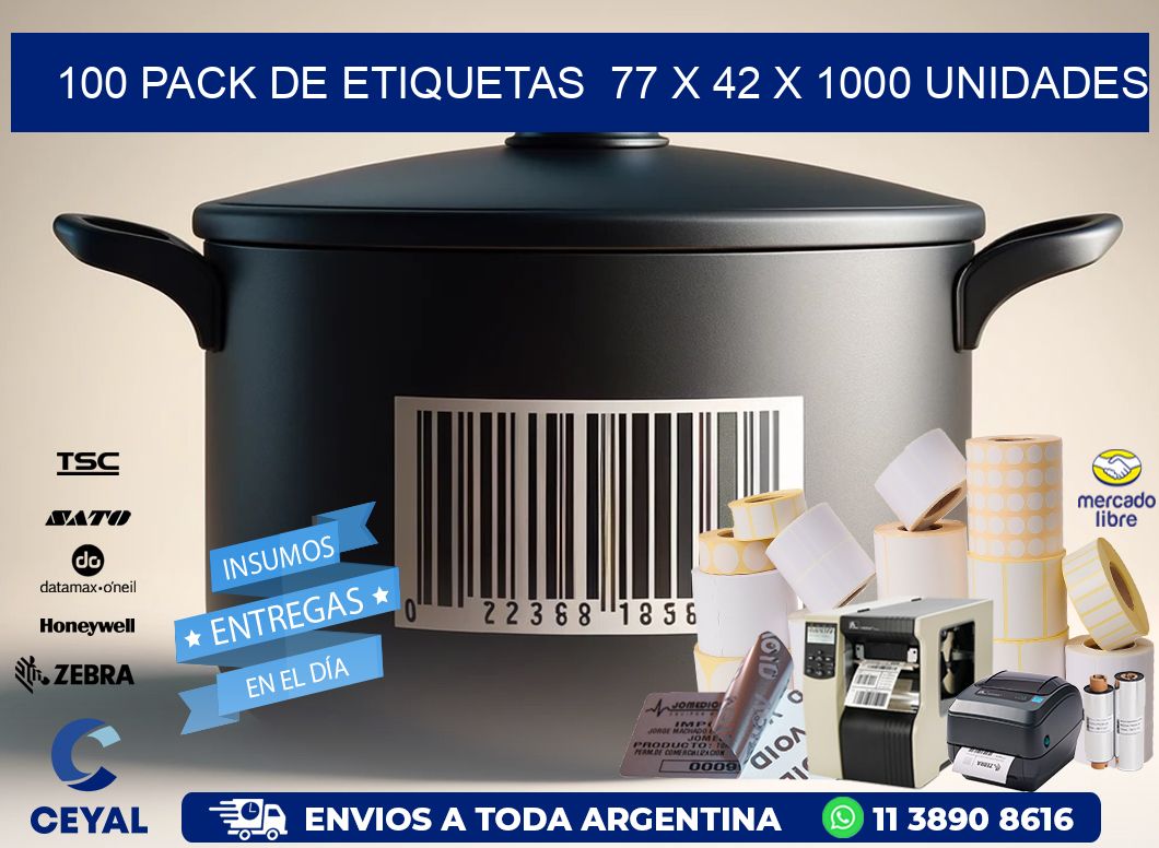 100 PACK DE ETIQUETAS  77 x 42 X 1000 UNIDADES