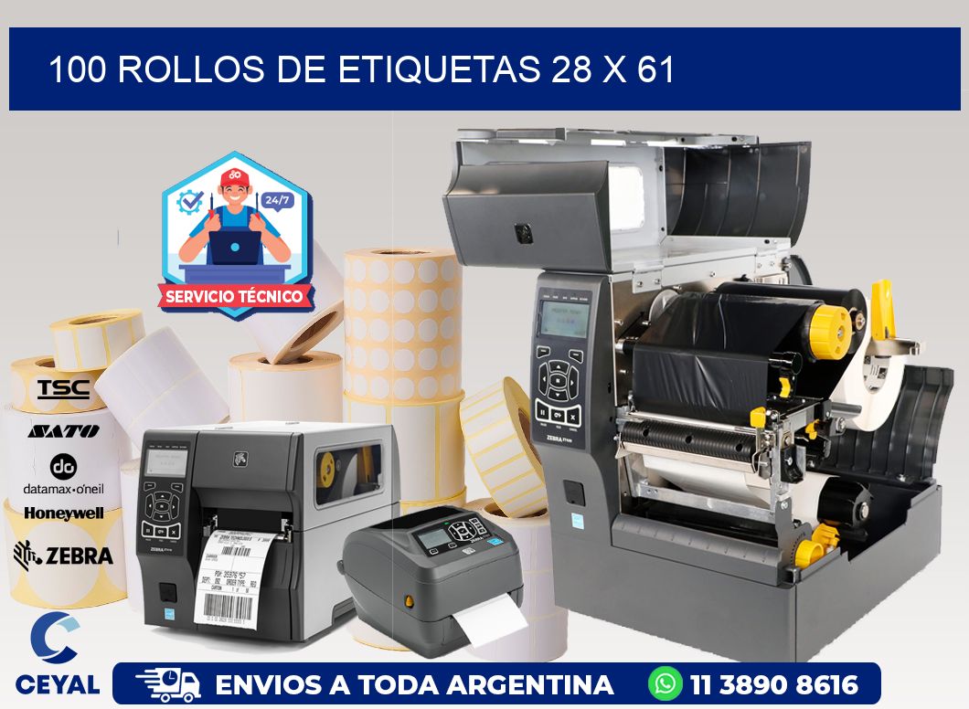100 ROLLOS DE ETIQUETAS 28 x 61