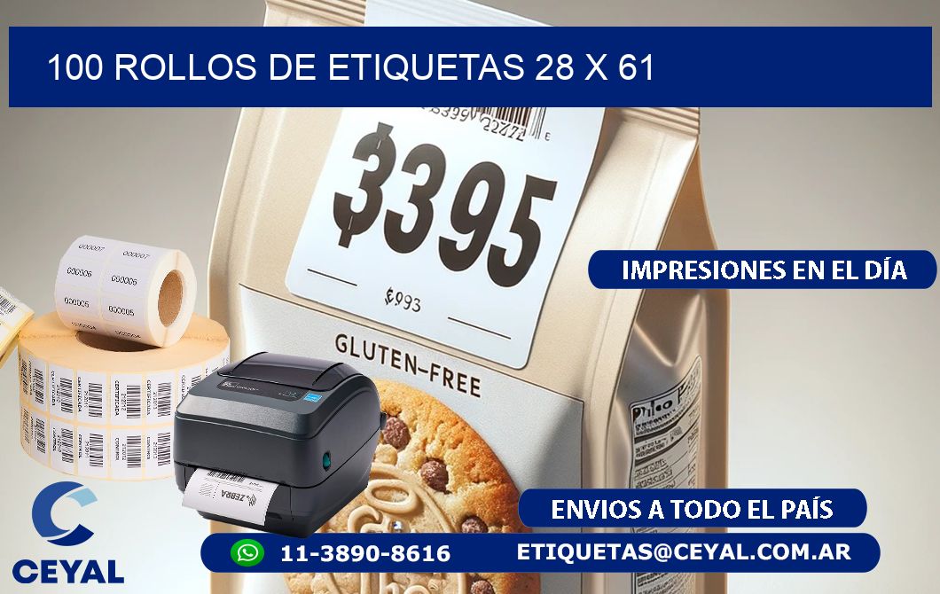100 ROLLOS DE ETIQUETAS 28 x 61
