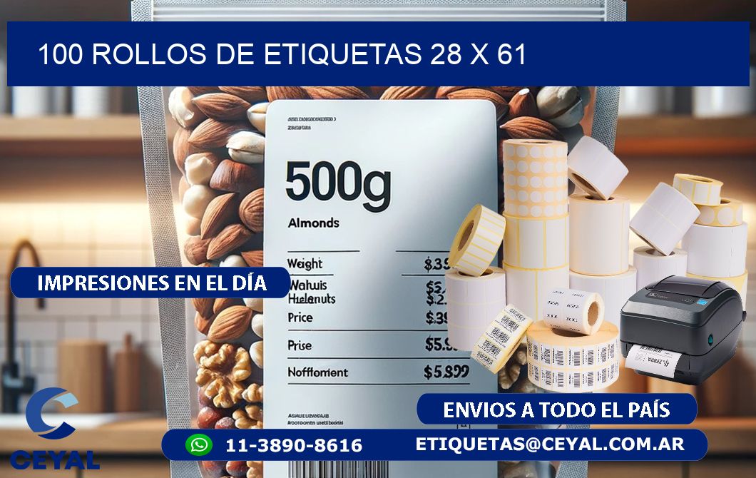 100 ROLLOS DE ETIQUETAS 28 x 61