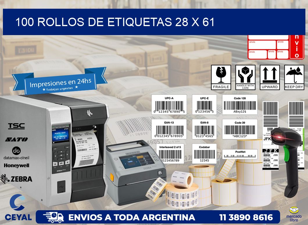 100 ROLLOS DE ETIQUETAS 28 x 61