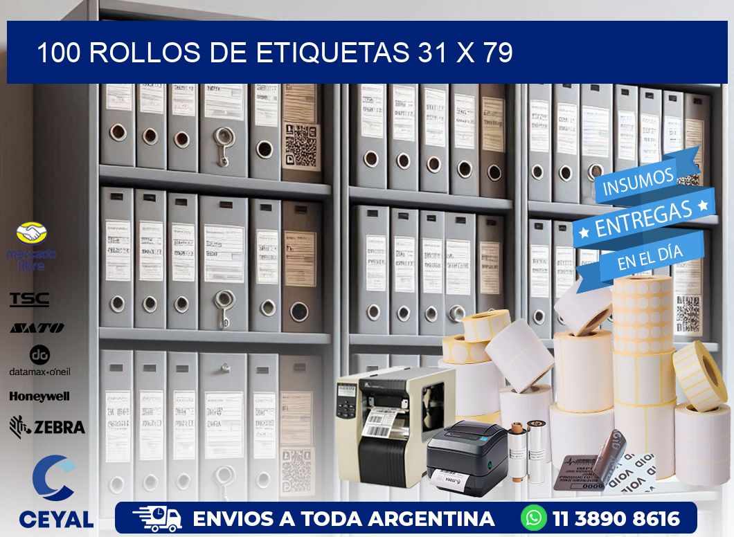 100 ROLLOS DE ETIQUETAS 31 x 79