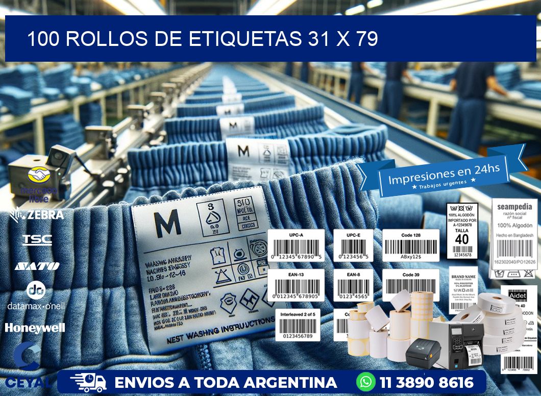 100 ROLLOS DE ETIQUETAS 31 x 79