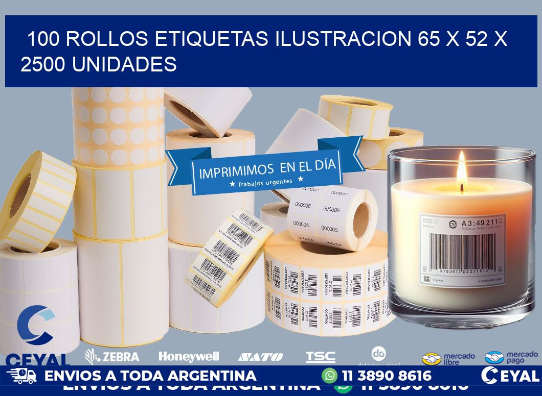 100 ROLLOS ETIQUETAS ILUSTRACION 65 x 52 X 2500 UNIDADES