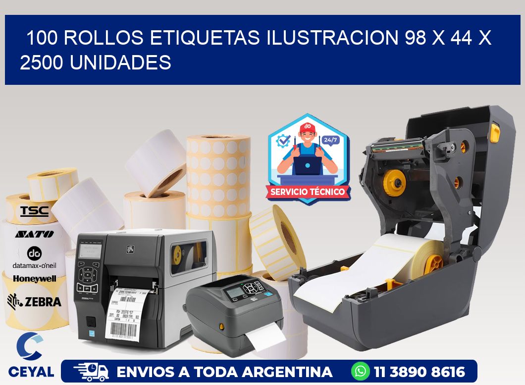 100 ROLLOS ETIQUETAS ILUSTRACION 98 x 44 X 2500 UNIDADES