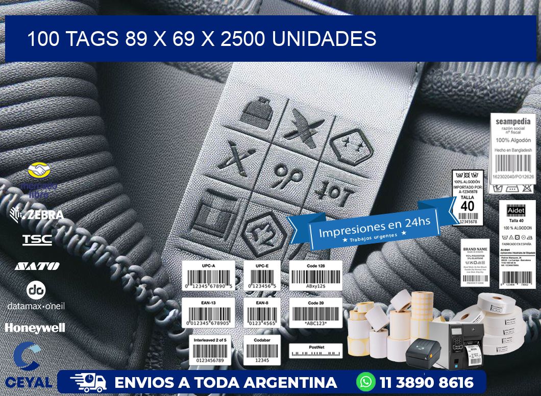 100 TAGS 89 x 69 X 2500 UNIDADES