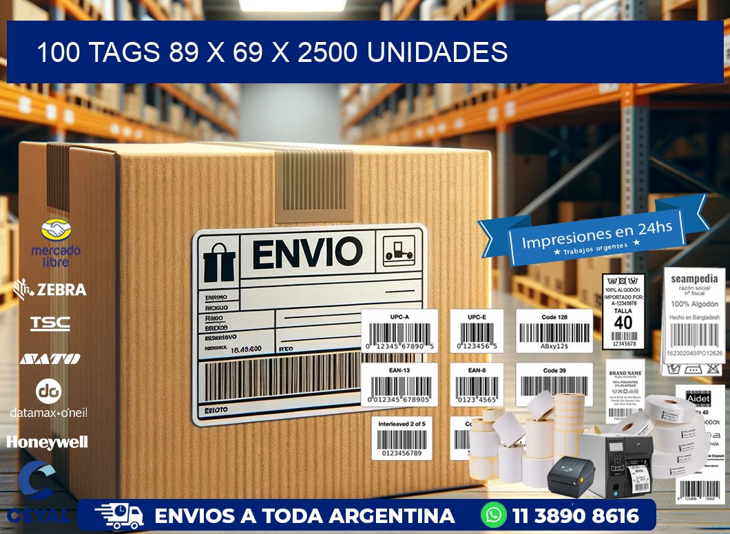 100 TAGS 89 x 69 X 2500 UNIDADES