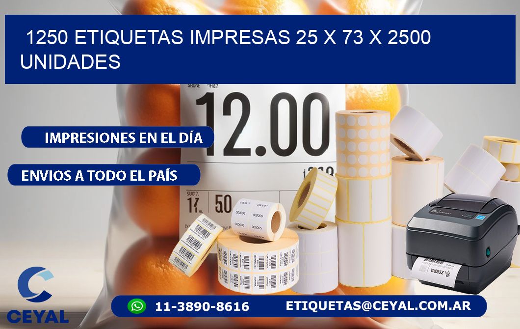 1250 ETIQUETAS IMPRESAS 25 x 73 X 2500 UNIDADES