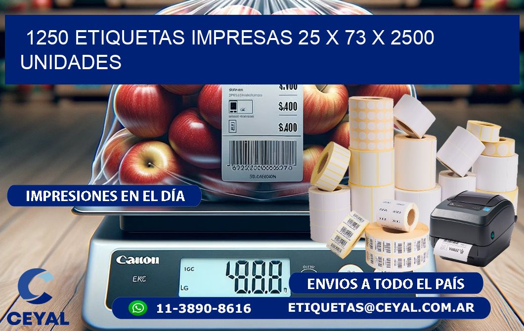 1250 ETIQUETAS IMPRESAS 25 x 73 X 2500 UNIDADES