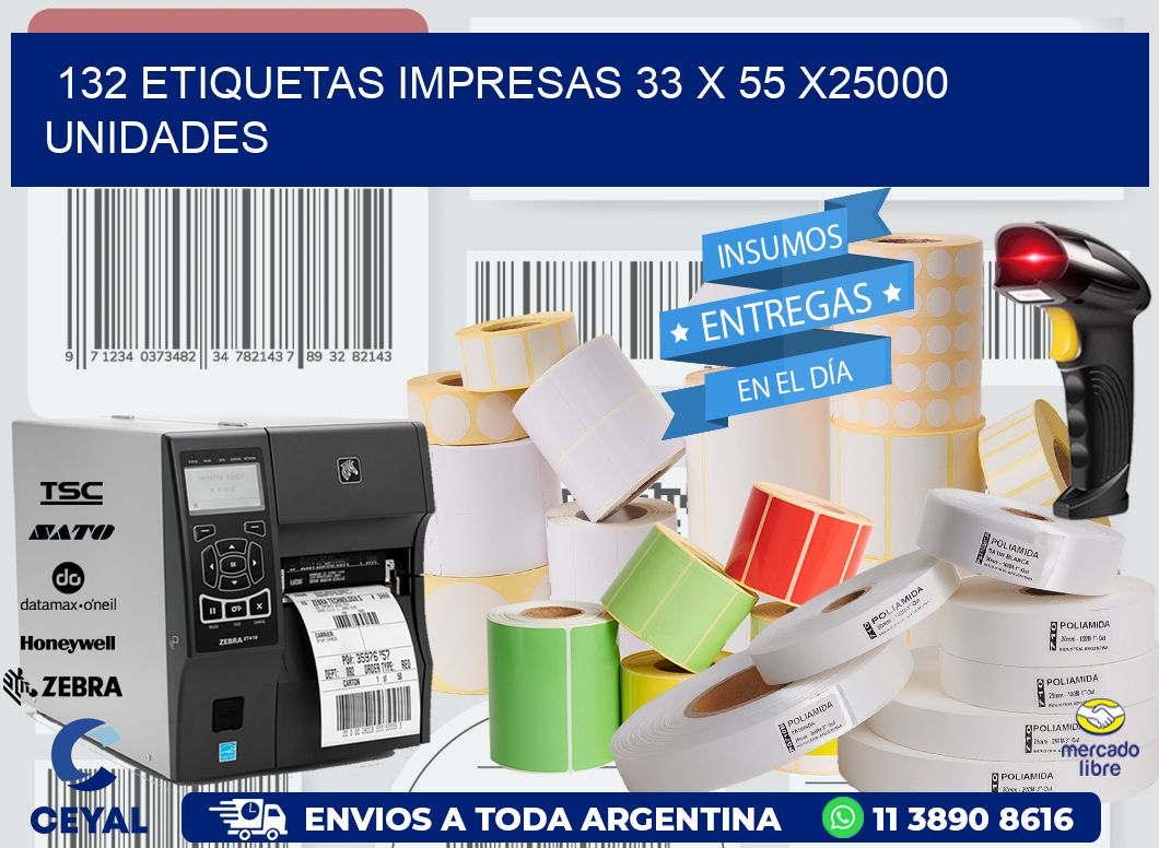 132 ETIQUETAS IMPRESAS 33 x 55 X25000 UNIDADES