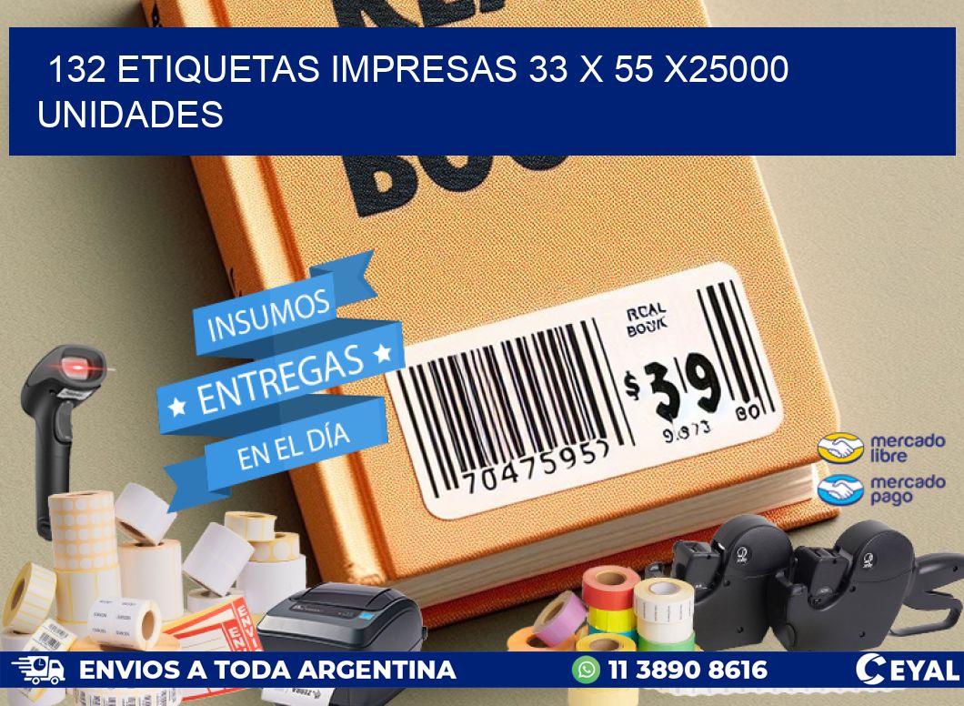 132 ETIQUETAS IMPRESAS 33 x 55 X25000 UNIDADES