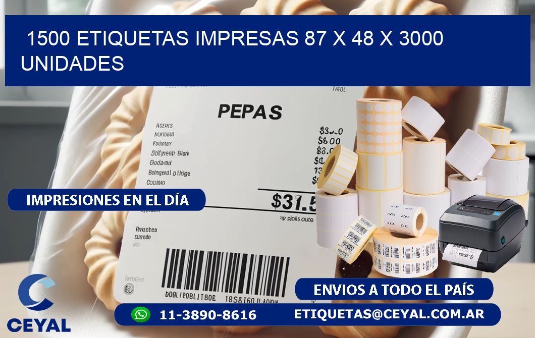 1500 ETIQUETAS IMPRESAS 87 x 48 X 3000 UNIDADES