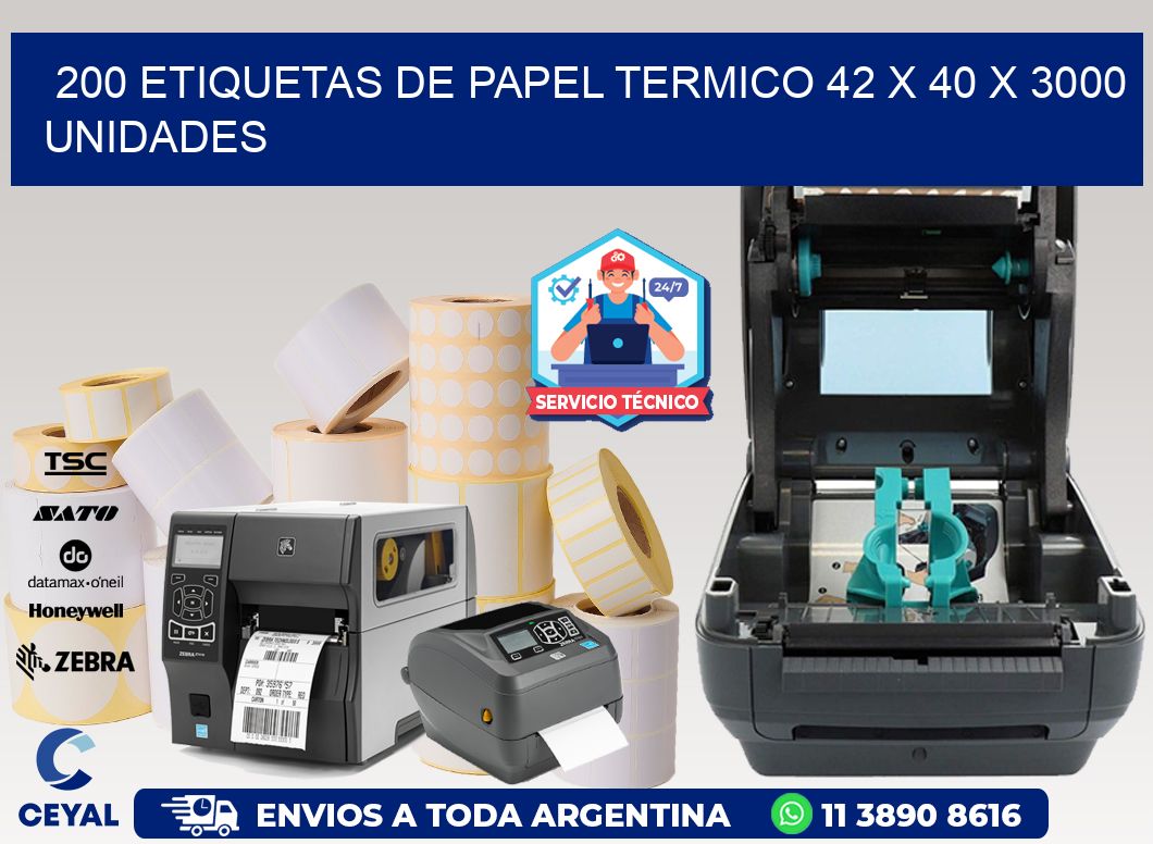 200 ETIQUETAS DE PAPEL TERMICO 42 x 40 X 3000 UNIDADES