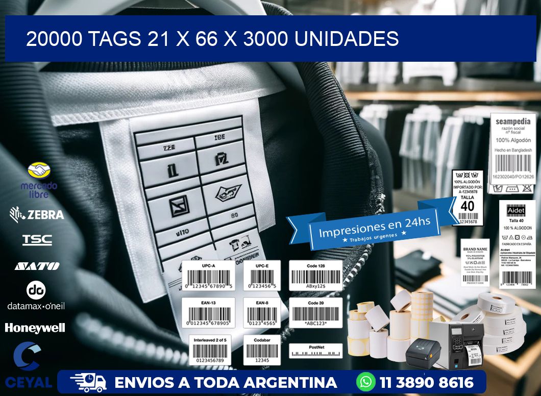 20000 TAGS 21 x 66 X 3000 UNIDADES