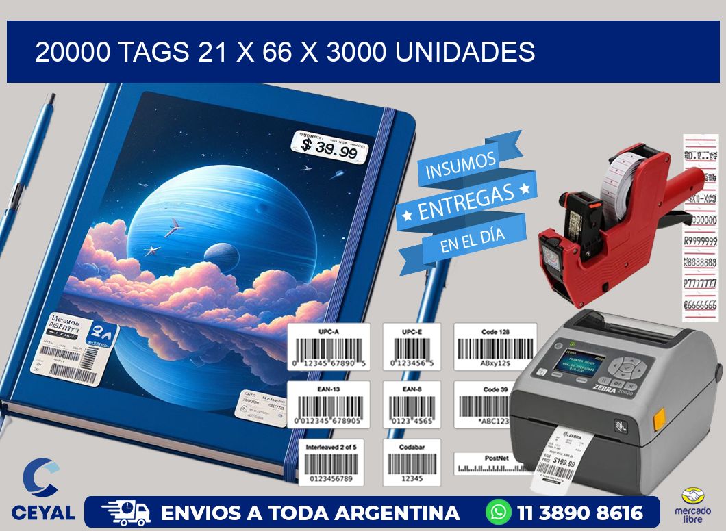 20000 TAGS 21 x 66 X 3000 UNIDADES