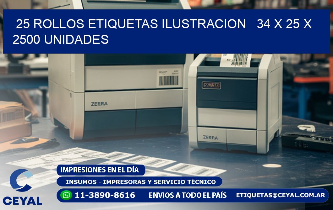 25 ROLLOS ETIQUETAS ILUSTRACION   34 x 25 X 2500 UNIDADES