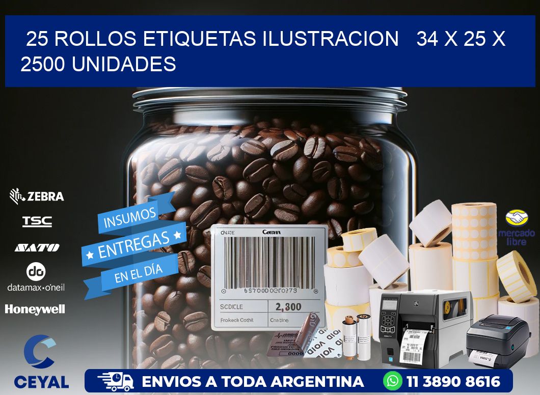 25 ROLLOS ETIQUETAS ILUSTRACION   34 x 25 X 2500 UNIDADES