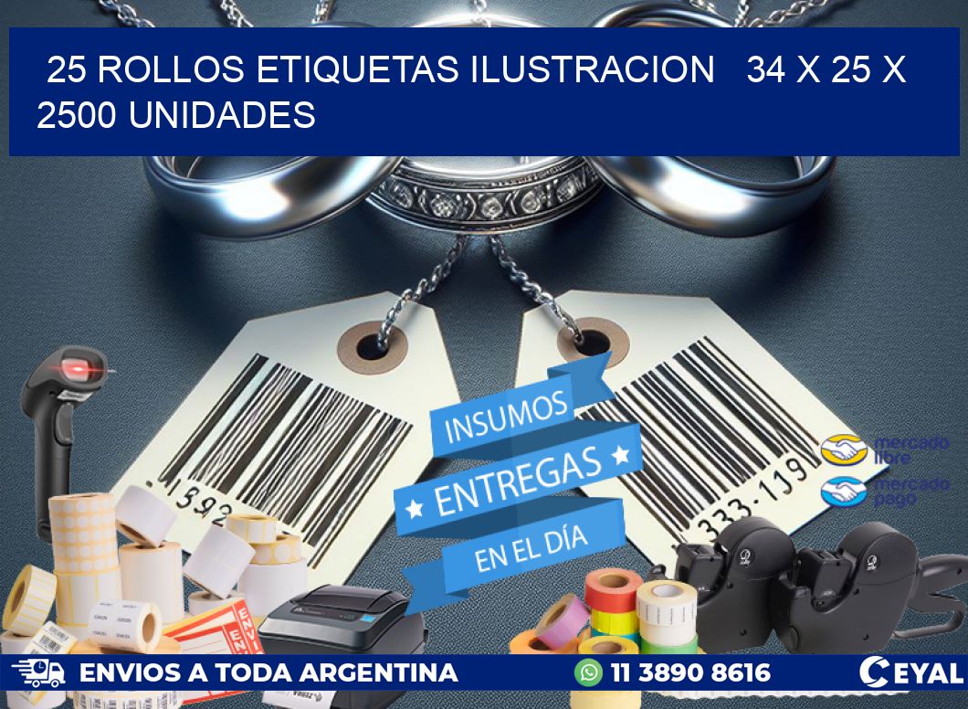 25 ROLLOS ETIQUETAS ILUSTRACION   34 x 25 X 2500 UNIDADES