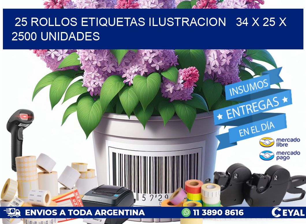 25 ROLLOS ETIQUETAS ILUSTRACION   34 x 25 X 2500 UNIDADES