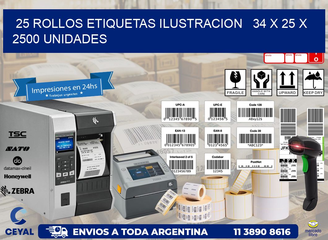 25 ROLLOS ETIQUETAS ILUSTRACION   34 x 25 X 2500 UNIDADES