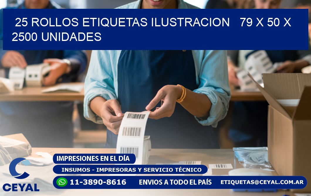 25 ROLLOS ETIQUETAS ILUSTRACION   79 x 50 X 2500 UNIDADES