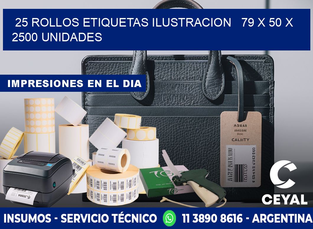 25 ROLLOS ETIQUETAS ILUSTRACION   79 x 50 X 2500 UNIDADES