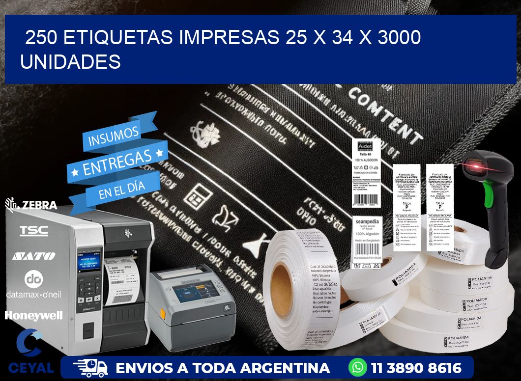 250 ETIQUETAS IMPRESAS 25 x 34 X 3000 UNIDADES