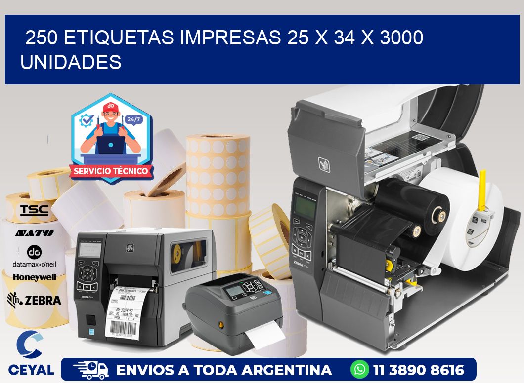 250 ETIQUETAS IMPRESAS 25 x 34 X 3000 UNIDADES