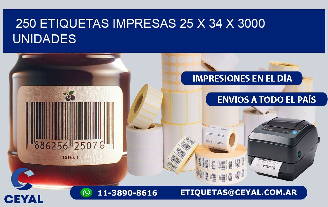 250 ETIQUETAS IMPRESAS 25 x 34 X 3000 UNIDADES