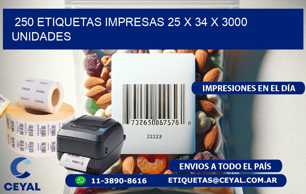 250 ETIQUETAS IMPRESAS 25 x 34 X 3000 UNIDADES