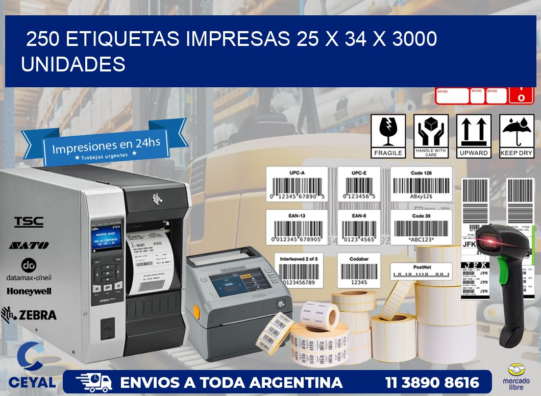 250 ETIQUETAS IMPRESAS 25 x 34 X 3000 UNIDADES