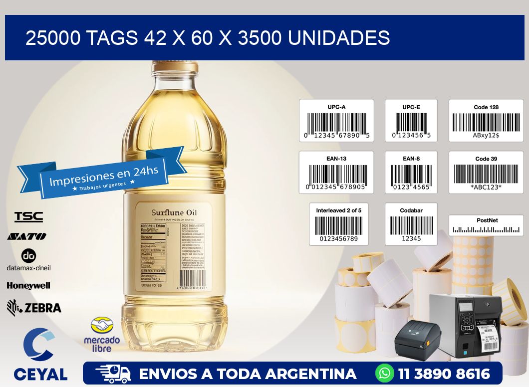 25000 TAGS 42 x 60 X 3500 UNIDADES