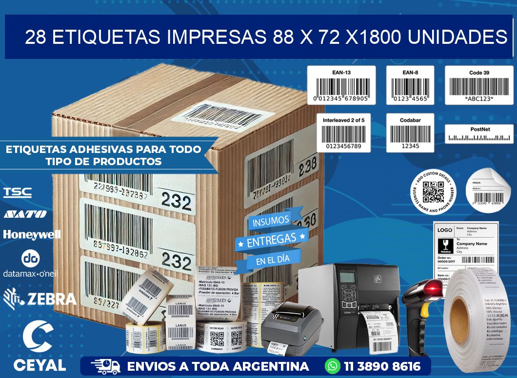 28 ETIQUETAS IMPRESAS 88 x 72 X1800 UNIDADES