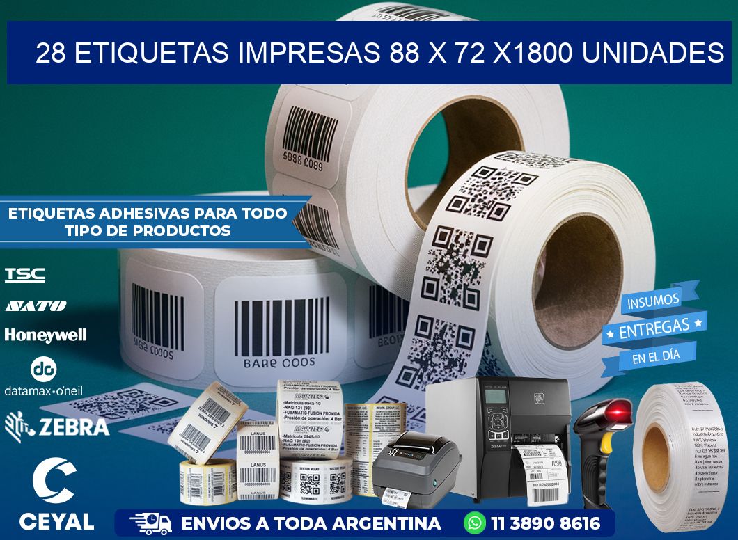 28 ETIQUETAS IMPRESAS 88 x 72 X1800 UNIDADES