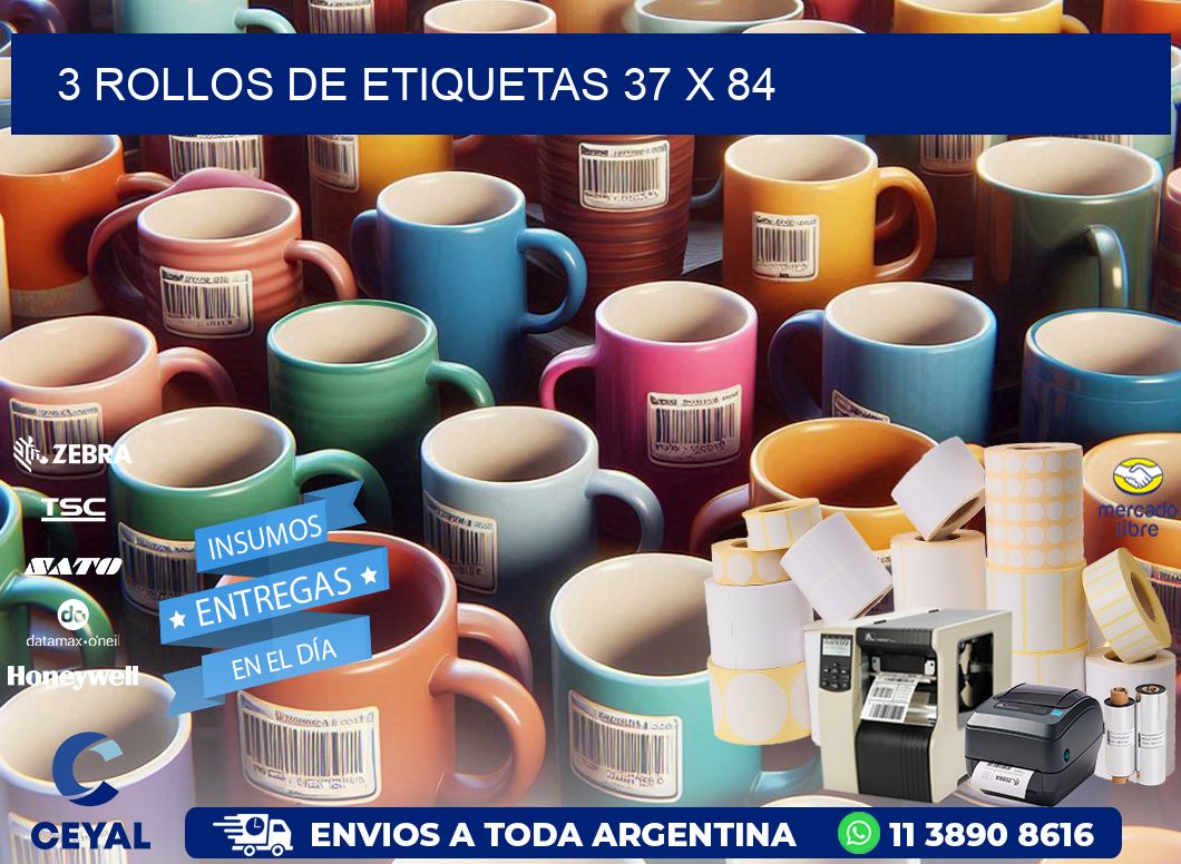3 ROLLOS DE ETIQUETAS 37 x 84