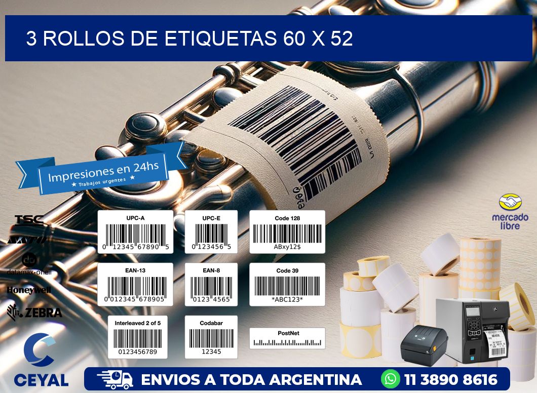 3 ROLLOS DE ETIQUETAS 60 x 52