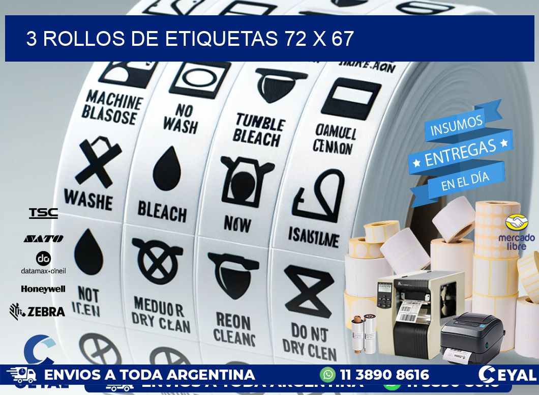 3 ROLLOS DE ETIQUETAS 72 x 67