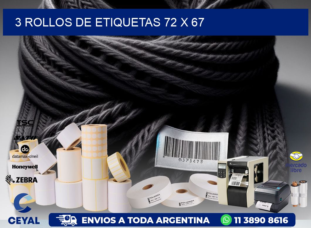 3 ROLLOS DE ETIQUETAS 72 x 67
