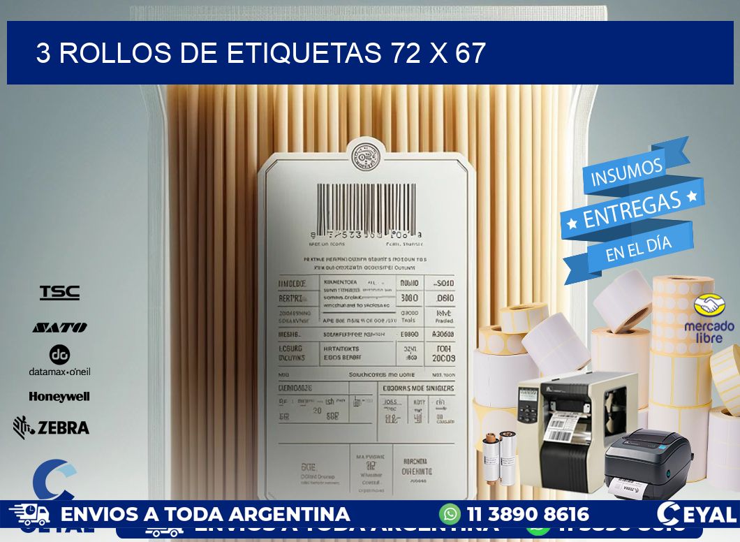 3 ROLLOS DE ETIQUETAS 72 x 67