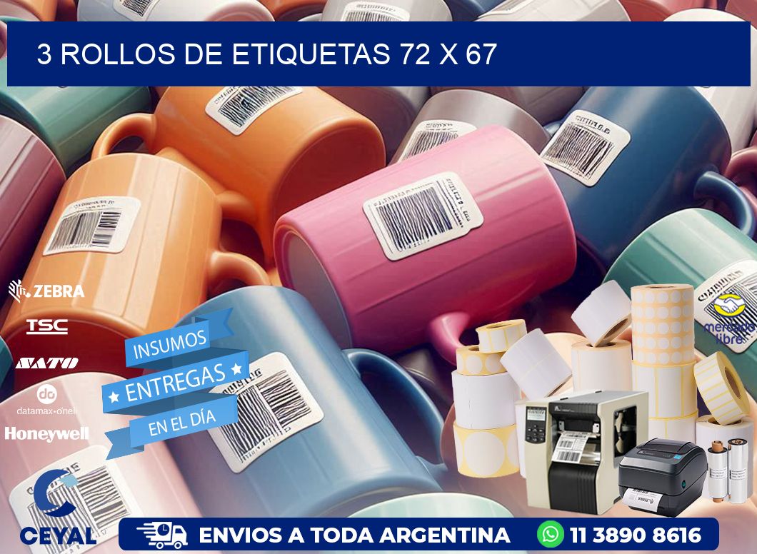 3 ROLLOS DE ETIQUETAS 72 x 67