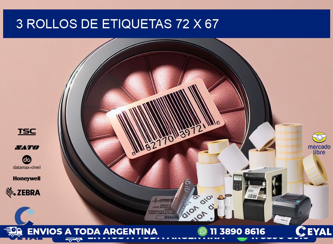 3 ROLLOS DE ETIQUETAS 72 x 67