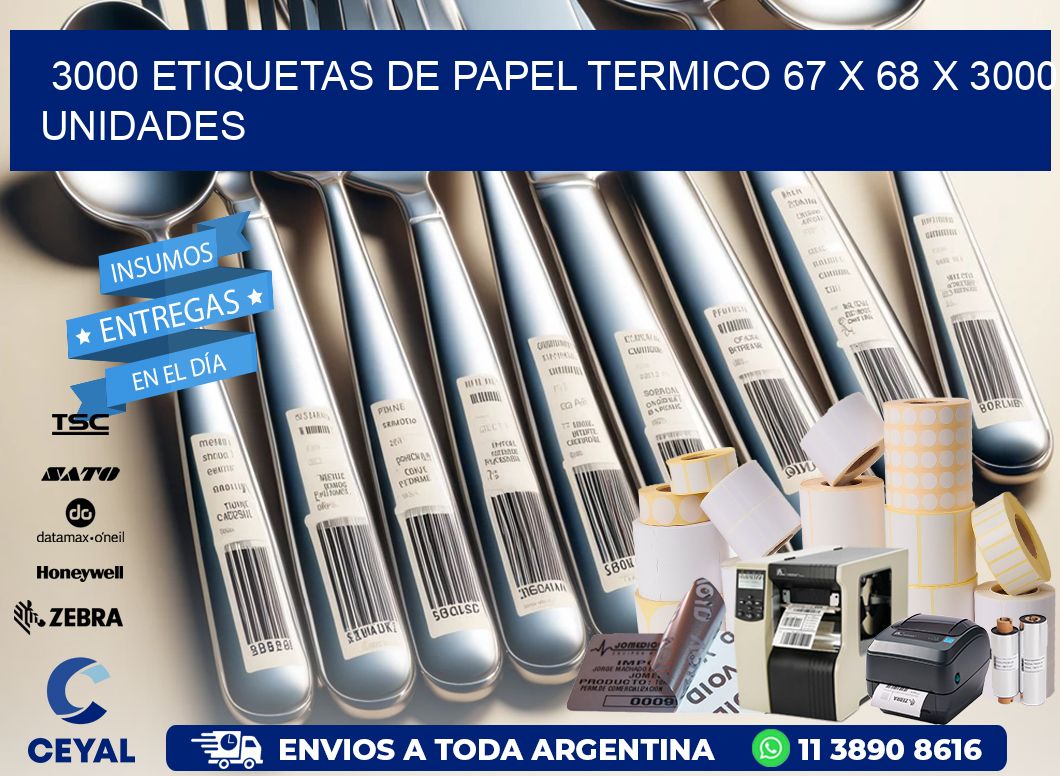 3000 ETIQUETAS DE PAPEL TERMICO 67 x 68 X 3000 UNIDADES