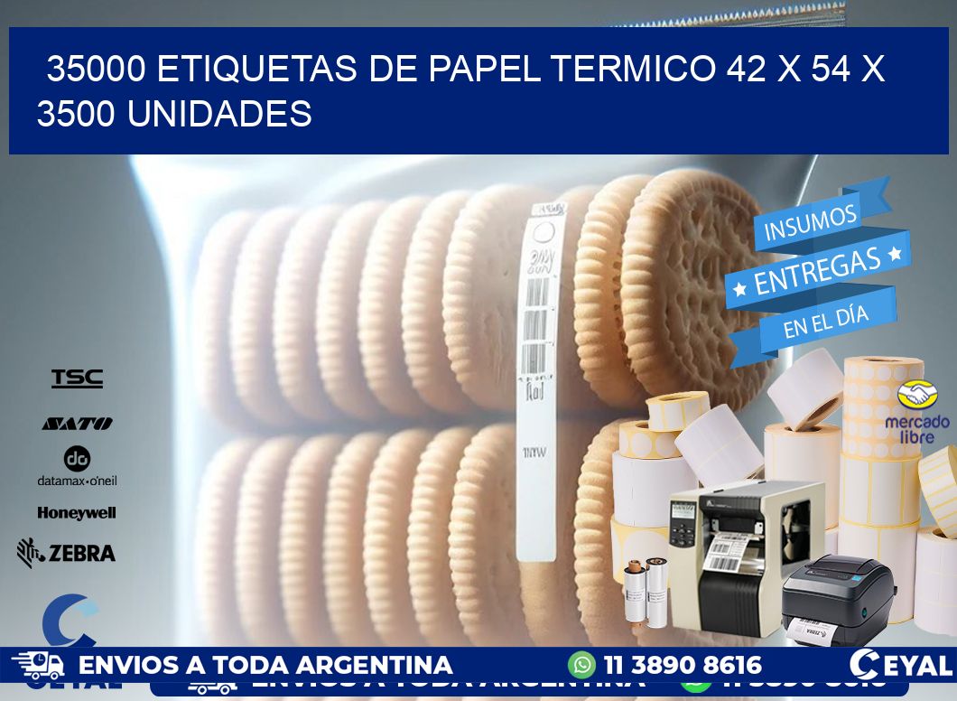 35000 ETIQUETAS DE PAPEL TERMICO 42 x 54 X 3500 UNIDADES